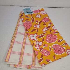 The Spring Shop Orange & Yello Floral and Plaid Kitchen Tea Towels